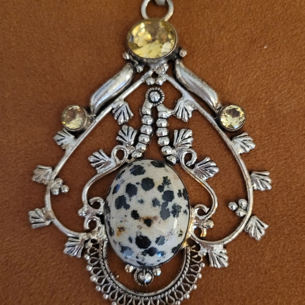 Elegant Handmade Sterling Silver Pendant and Chain With Jasper Stone